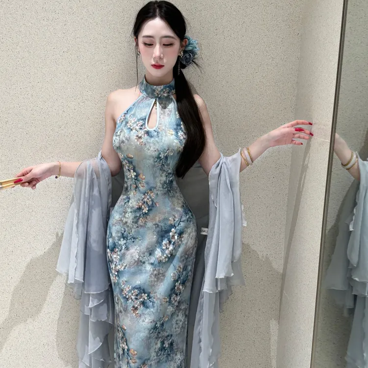 LHMknk1画报夫人原创自制新中式国风烫金夏季江南风旗袍裙 兰香草