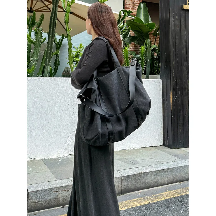 BYZZ原创慵懒风大容量帆布斜跨包新款托特包休闲复古通勤单肩包包