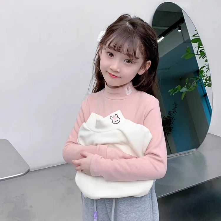 女童加厚打底衫2025冬装新款儿童德绒小宝宝洋气半高领加厚上衣潮