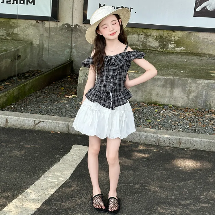女童夏季无袖吊带上衣套装裙子中大童女孩洋气时髦儿童夏装短裙潮