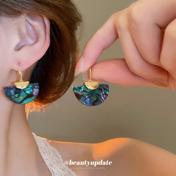 合金树脂耳饰 复古晕染彩色扇形耳环高级感轻奢耳钩小众设计耳饰 