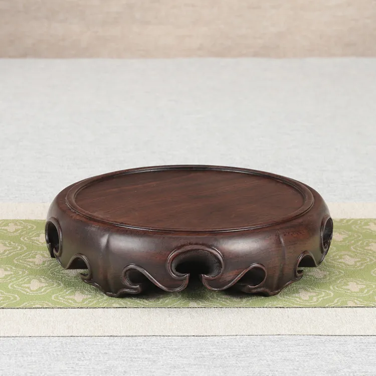 黑檀整料实木圆形底座大号花瓶花盆景紫砂壶摆件工艺品玉石头托架