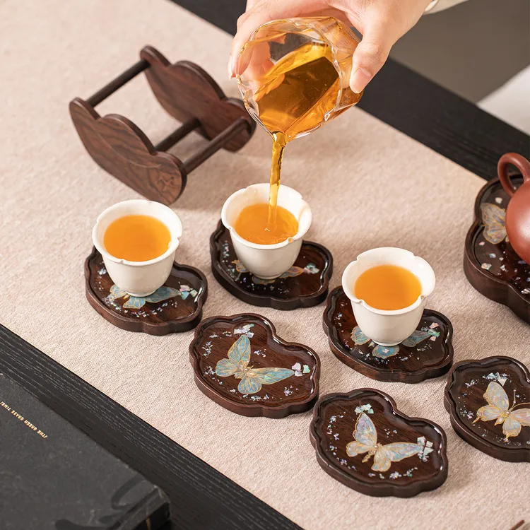 胡桃木茶杯垫干泡盘小型中式复古创意壶承茶盘家用茶杯托茶具配件