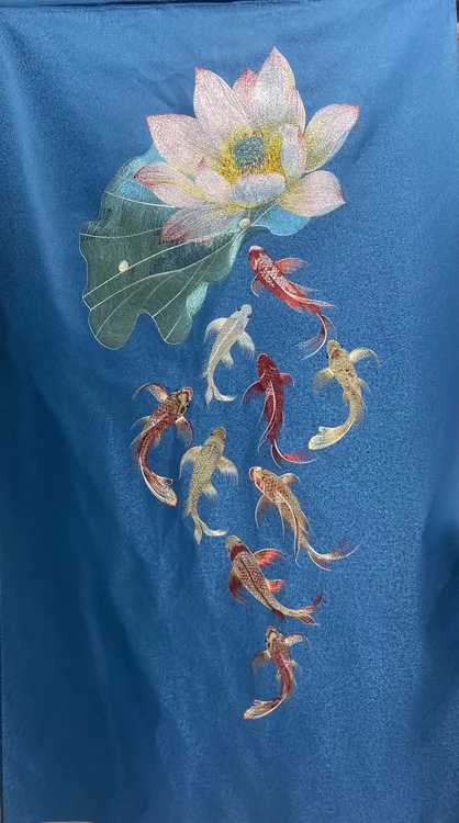 荷花九鱼图玄关绣片高级感挂画装饰画80*160