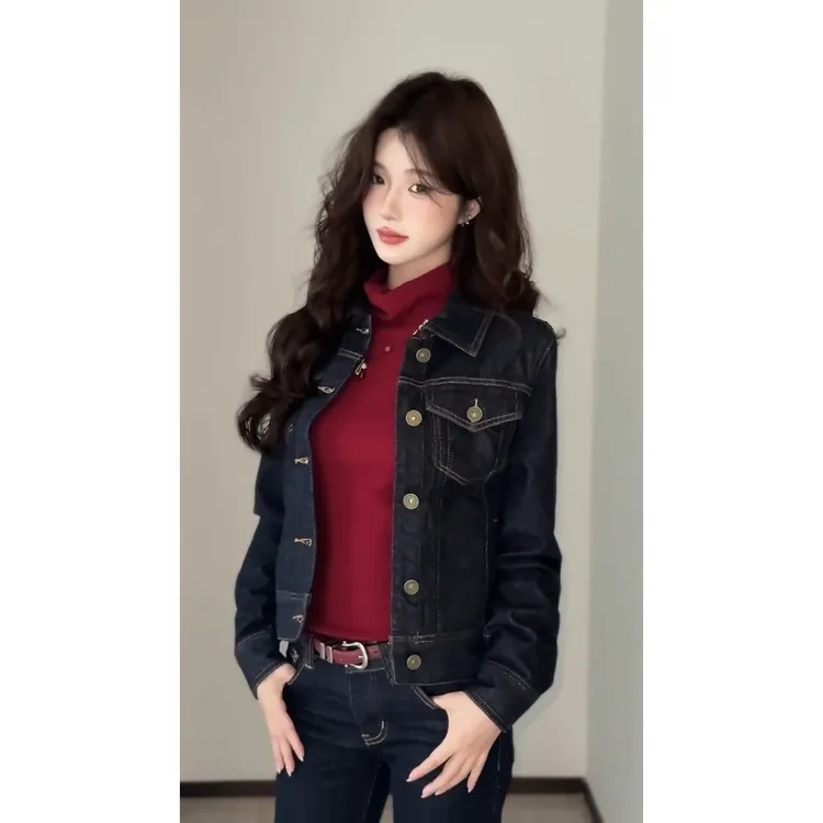 MARIE.COCO复古港风气质穿搭秋季时尚牛仔套装性感无袖高领打底衫