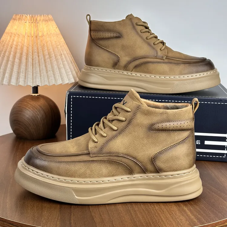 25A3真皮真毛！防水皮面简约百搭男士轻便雪地靴保暖东北大棉鞋