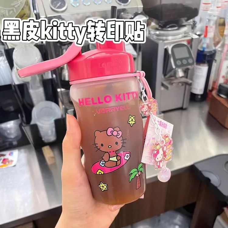 黑皮kitty防水装饰转印贴纸凯蒂猫颜值高可爱卡通水杯耐刮贴纸