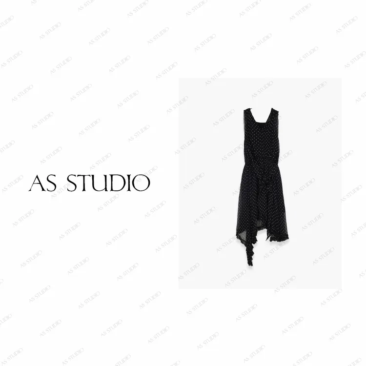 【AS华尔兹】25新经典波点削肩错落毛边飘带连衣裙AS25XLYQ00168