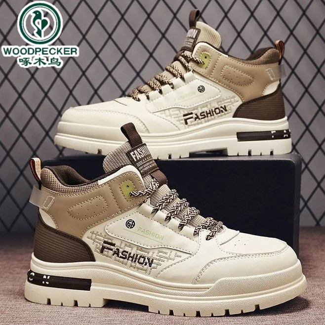 【正品】啄木鸟男士秋冬季新款时尚潮流高帮休闲工装风格马丁板鞋