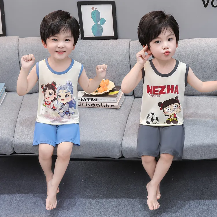 哪吒男童睡衣夏季薄款2025新款男孩宝宝背心儿童莫代尔空调家居服