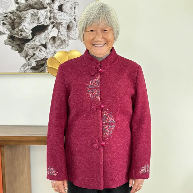 奶奶秋装老年人女气质唐装毛呢外套老年妈妈洋气国风婚礼喜庆衣服