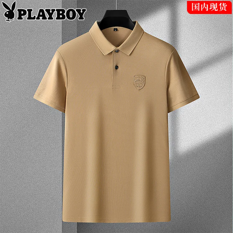 花花公子短袖polo衫男士夏季薄款透气休闲时尚刺绣翻领体恤上衣