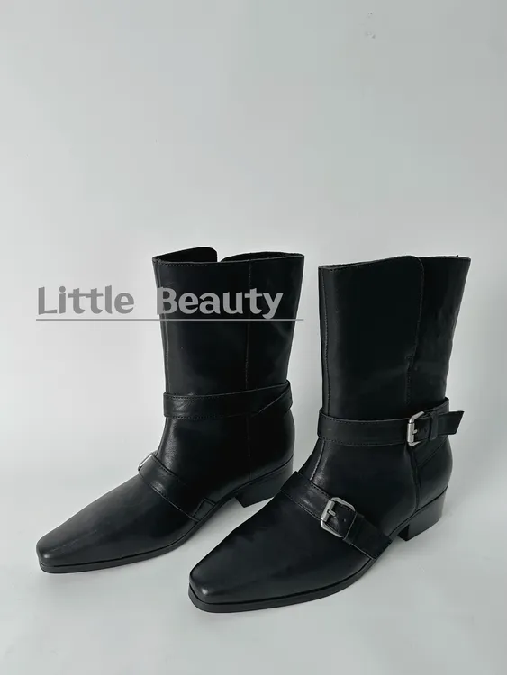 【小美家】头层胎牛皮秋冬西部中筒皮靴