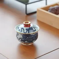 【YR】祭红描金  （事事如意）布袋盖碗