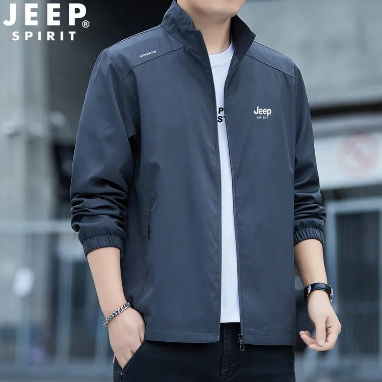 吉普JEEP品牌夹克男春秋季薄款户外休闲立领上衣拉链宽松男士外套
