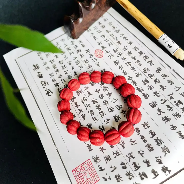 花蕊夫人南瓜棱单圈手合香珠串精美复古文玩国风红色时尚合香饰品