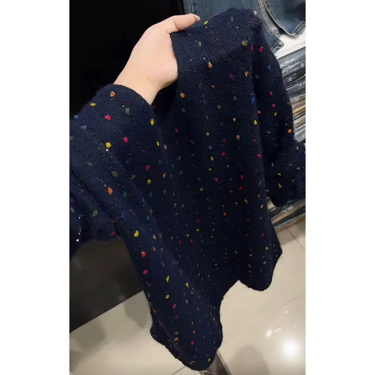 欧洲站2025秋季新款时尚彩色慵懒风v领长袖宽松舒适针织开衫女