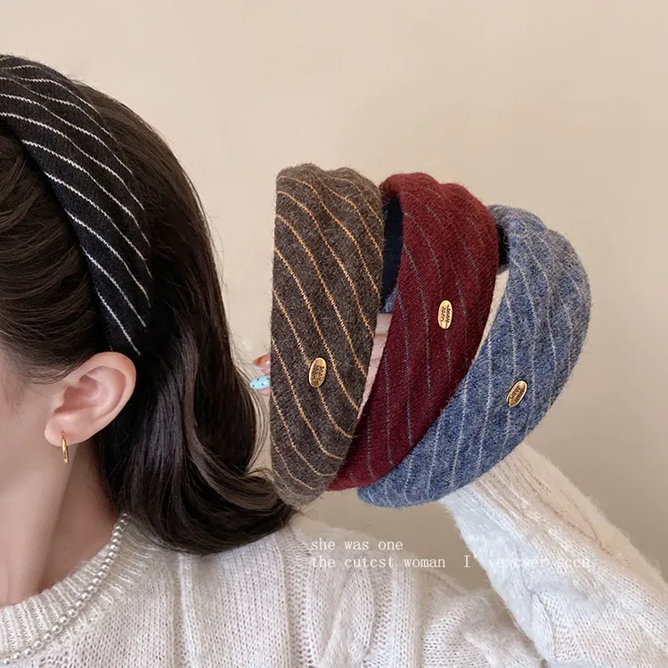 复古气质斜纹宽边发箍女压发头箍高颅顶日常防滑发卡2025新款头饰