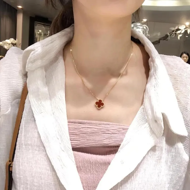 铜合金项链 镀K金高定双面四叶草项链女简约锁骨时尚轻奢小众吊坠商品图