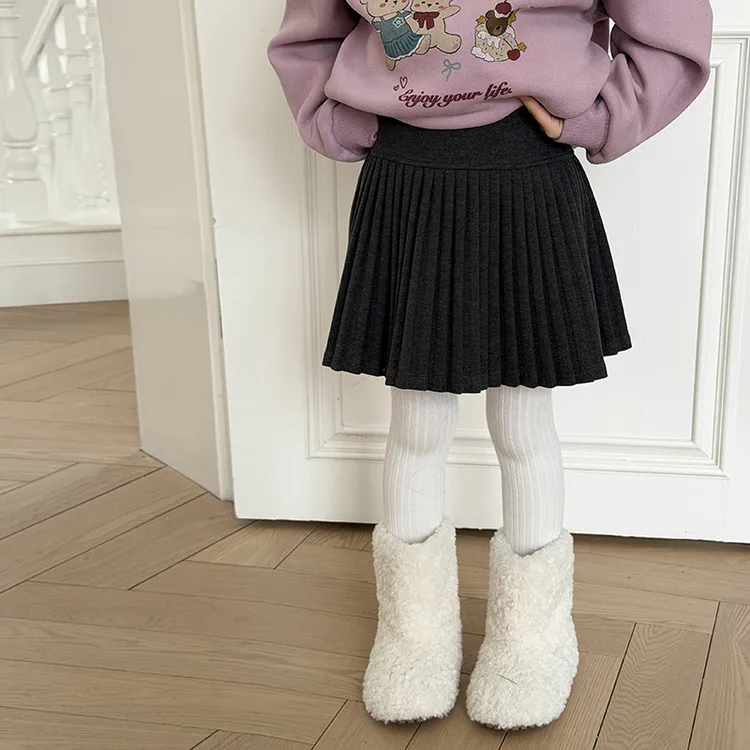 【加绒百褶裙】女童韩版垂感半身短裙冬季加厚星空呢料百褶裙25M034