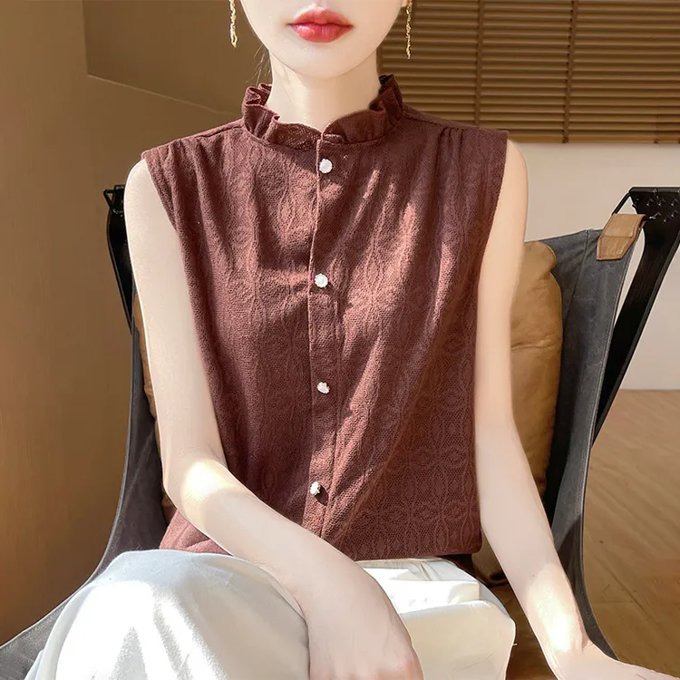 修身开衫大码新款御姐打底衫女夏季2025中国风气质复古无袖花边领