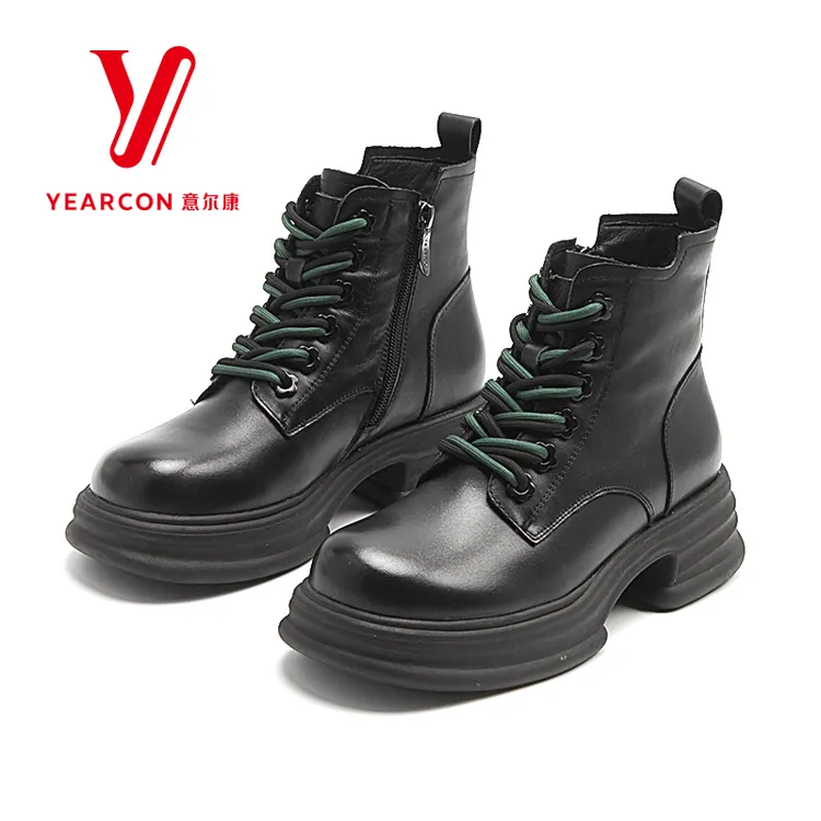 意尔康女鞋加绒马丁靴女冬季新款真皮舒适短筒棉靴子484332