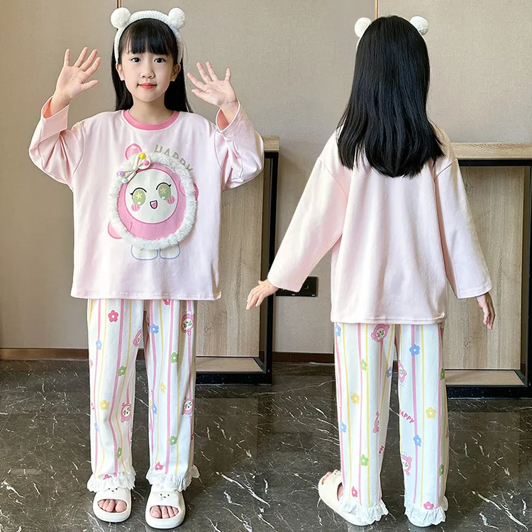 2025春秋新款女童睡衣儿童长袖纯棉套装中大童女孩休闲洋气家居服