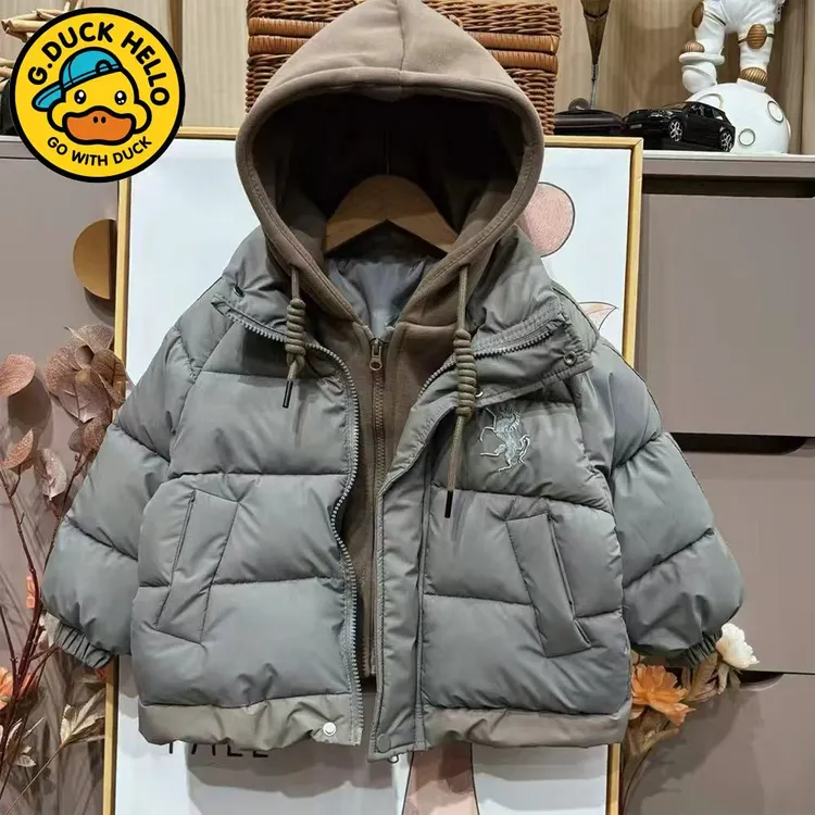 小黄鸭秋冬款童装棉服中大童加厚加绒连帽儿童防风保暖外套潮牌
