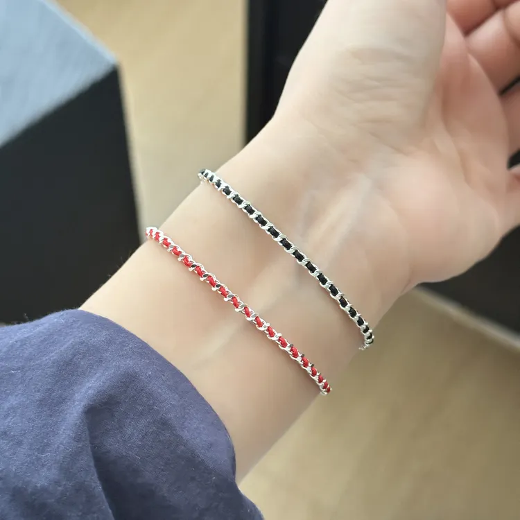 925银布艺手链 原创设计简约百搭气质编织麻花红黑手链 3851
