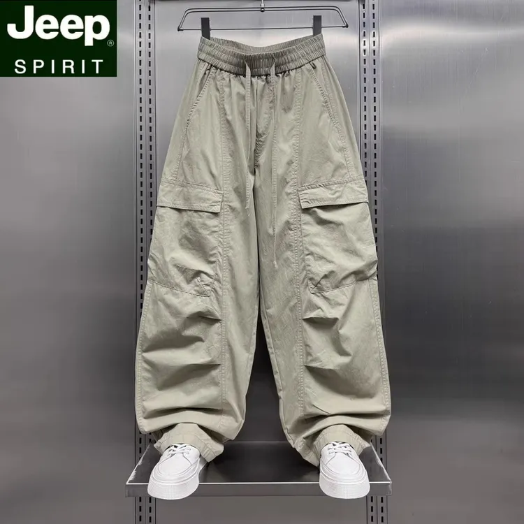 JEEPSPIRIT吉普美式复古透气工装裤男士夏季宽松直筒多口袋休闲裤
