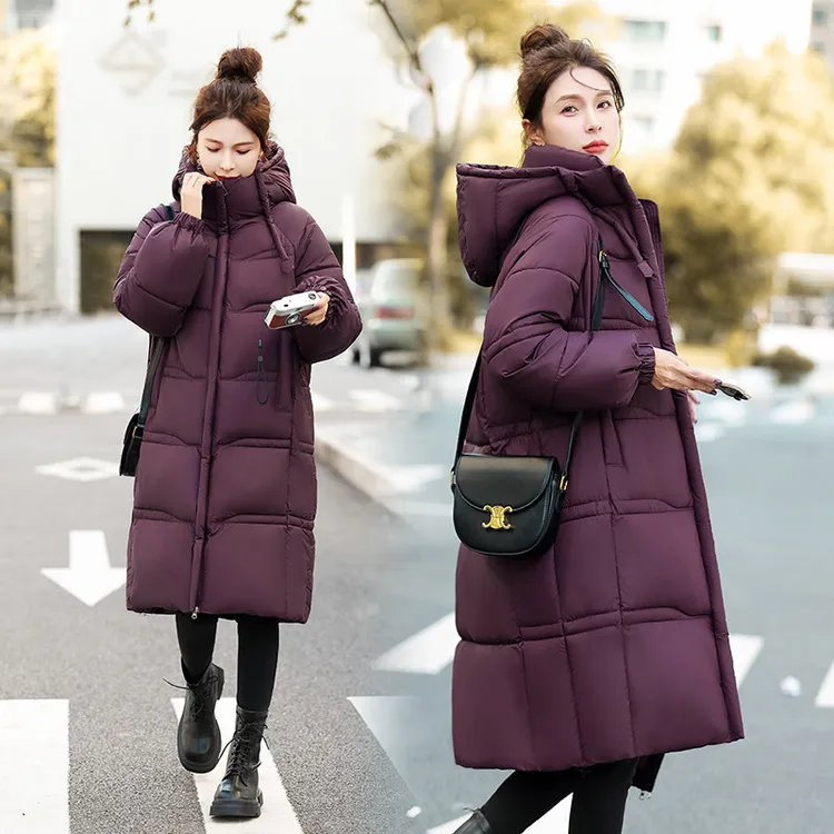 大码加厚保暖韩版冬季时尚洋气棉服女装女士连帽宽松过膝冬装中