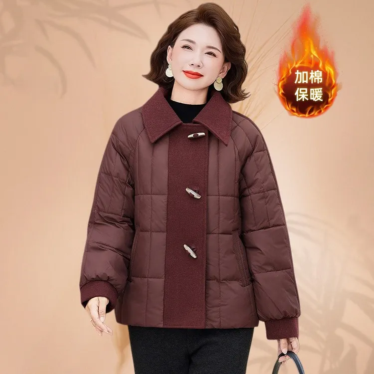 2025冬季新款气质妈妈装棉服百搭翻领休闲中老年女装宽松大码外套