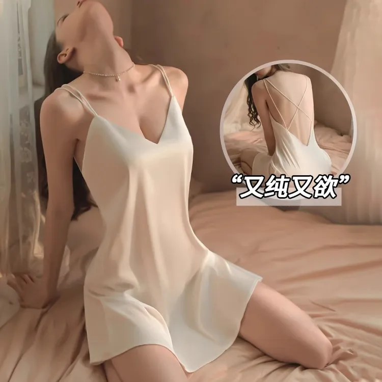 女夏季美背法式冰丝吊带睡衣薄款性感睡裙轻奢吊带裙睡袍纯欲睡裙
