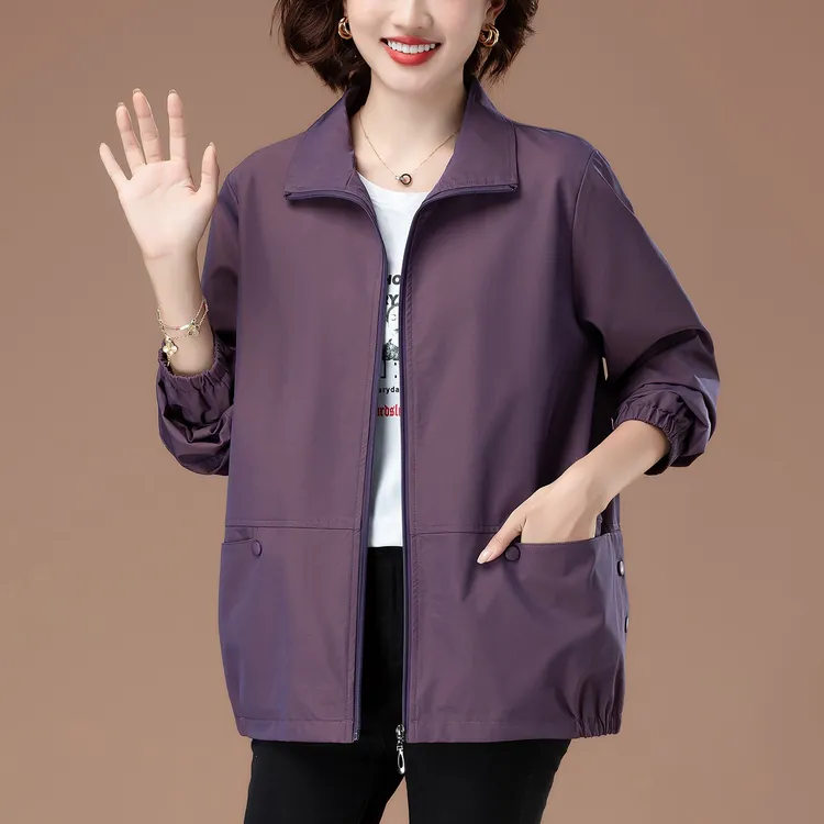 中老年外套女春秋新款宽松休闲夹克衫加肥加大码女装妈妈翻领秋装