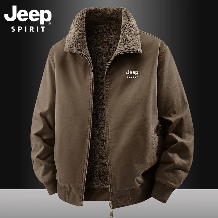 JEEP SPIRIT吉普加绒夹克男士冬季纯棉保暖上衣翻领棉服加厚外套