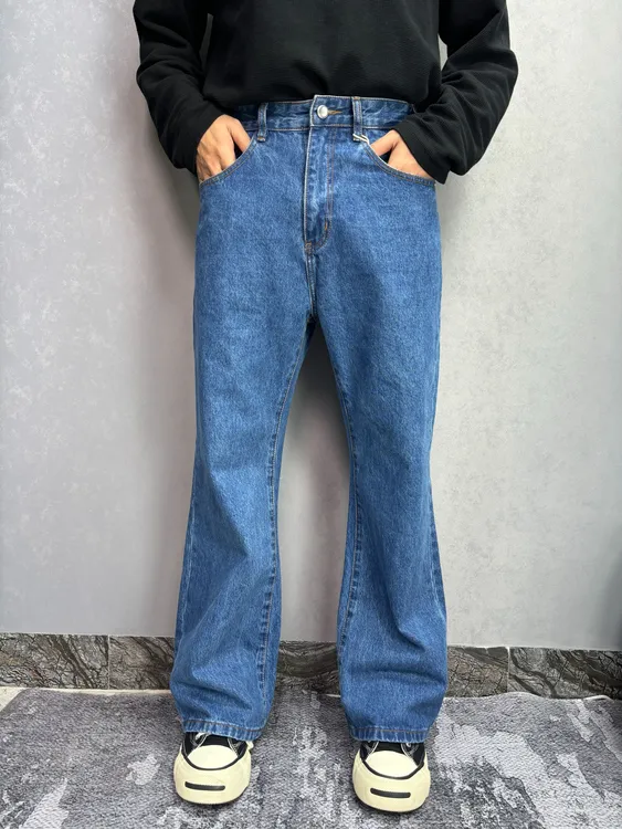 YunZhuan微喇叭版型新款复古深蓝色阔腿牛仔男基础简约百搭
