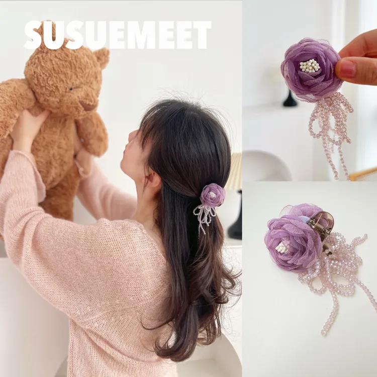 见花则喜文艺重工发抓 春天甜美花苞女孩头饰发饰盘发夹抓夹