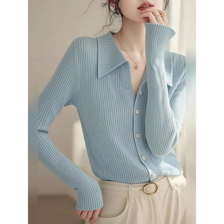 高级polo领毛衣针织开衫女轻奢气质修身显瘦简约软糯内搭上衣秋冬