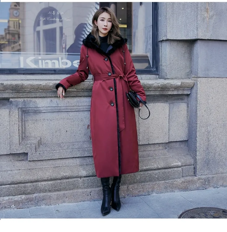 女冬季韩版时尚干练修身显瘦气质长款活里活面水貂内胆派克服903