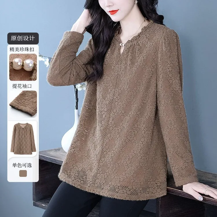 大码女装长袖新款气质圆领提花宽松显瘦遮肚子休闲上衣YC251257