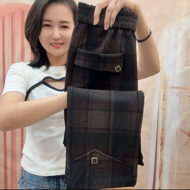 3073秋季新款柔软舒适大格九分格子裤适合秋季穿着时尚洋气休闲裤