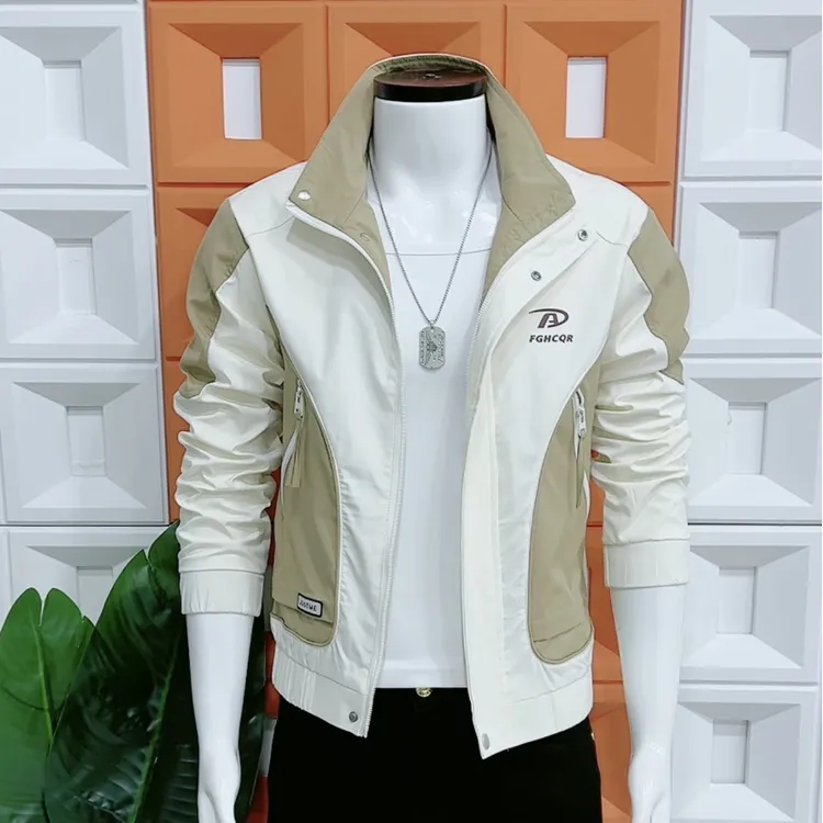 男士时尚气质立领春季百搭秋季修身型休闲显瘦色块时尚气质夹克潮