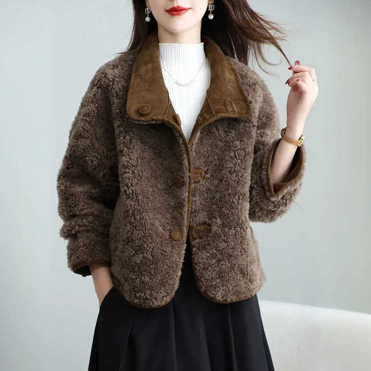两面穿颗粒羊剪绒大衣女短款冬新款小个子女款羊羔毛100%羊毛外套