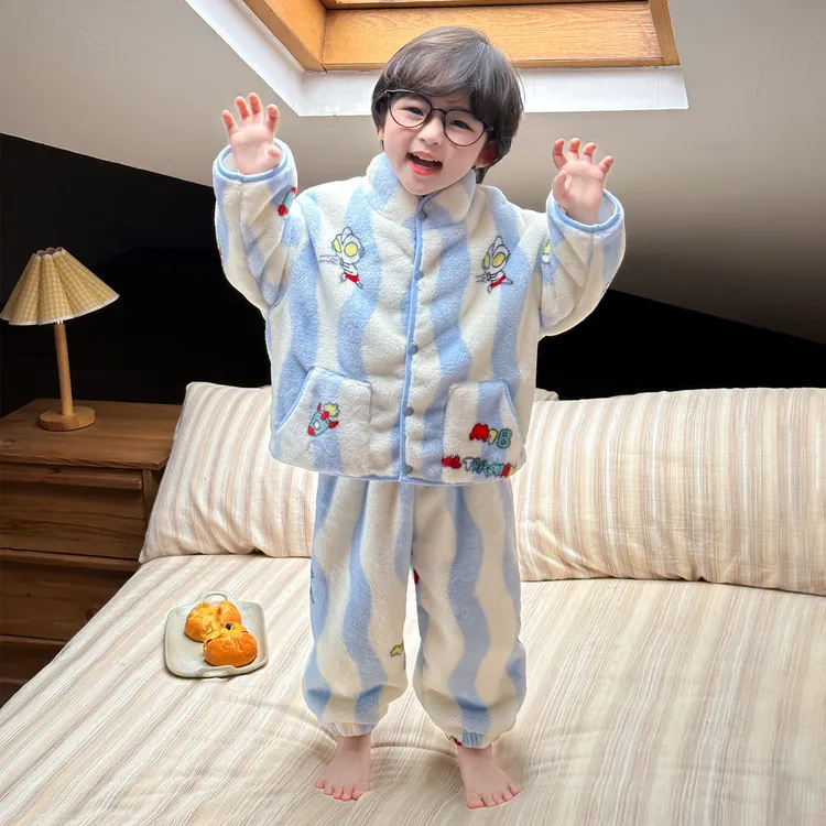 儿童睡衣男孩2025新款秋冬季考拉绒加厚款保暖冬款男童珊瑚绒套装