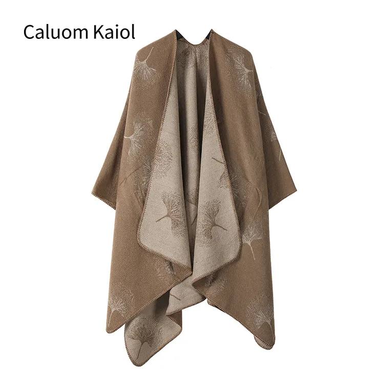 Caluom Kaiol银杏叶空调披肩秋季旅游外搭围巾民族风加厚披风女款