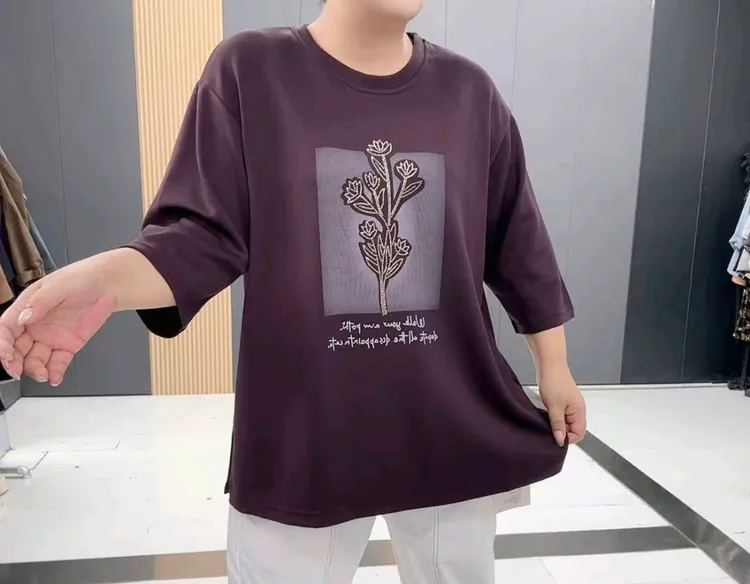 3172圆领宽松遮肉纯色显瘦百搭中袖衫