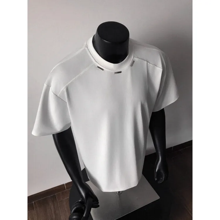 小众设计师t恤男潮牌痞帅炸街重磅正肩cleanfit短袖高级感五分袖