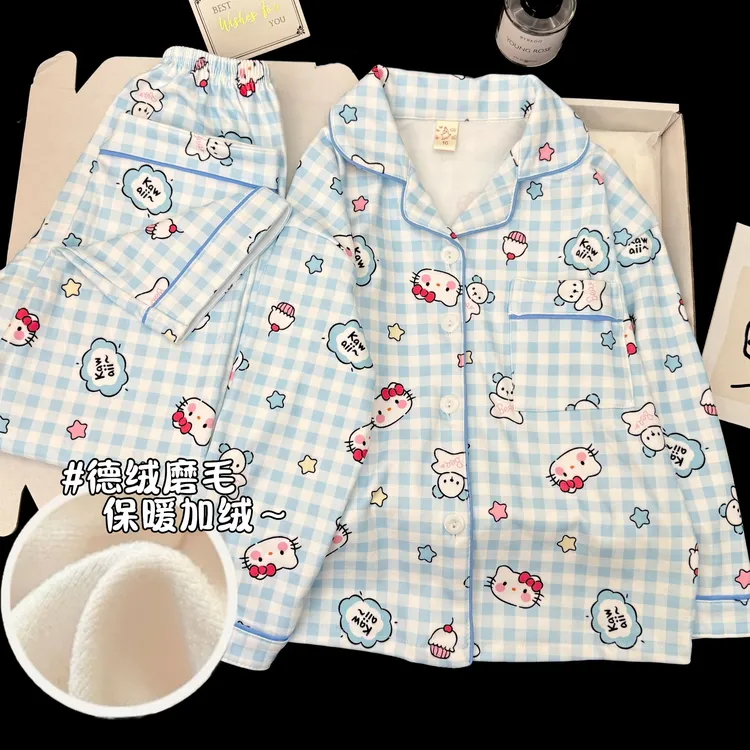 Hellokitty儿童睡衣女秋冬长袖德绒2025新款加厚女孩初中生家居服