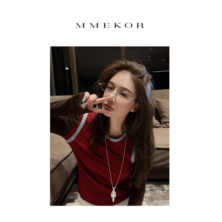 MMEKOR“迷人怪才”T恤 2025新款秋款时髦书呆子韩系长袖 30532
