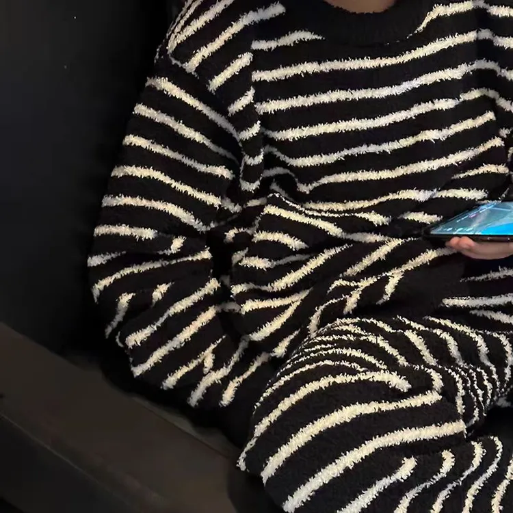 男女童春秋季家居服套装2025新款中大童时尚百搭条纹睡衣两件套